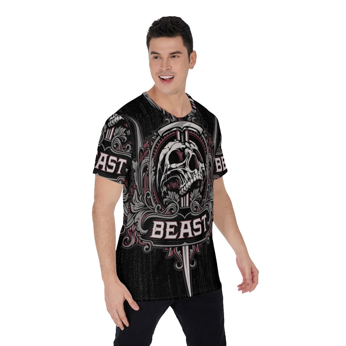 BEAST skull Men's O-Neck T-Shirt, Gothic horror Halloween skull V-Neck tshirt