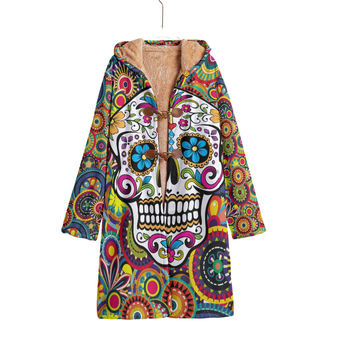 Calaveras sugar skull cloak Horn Button Long Fleece Windbreaker