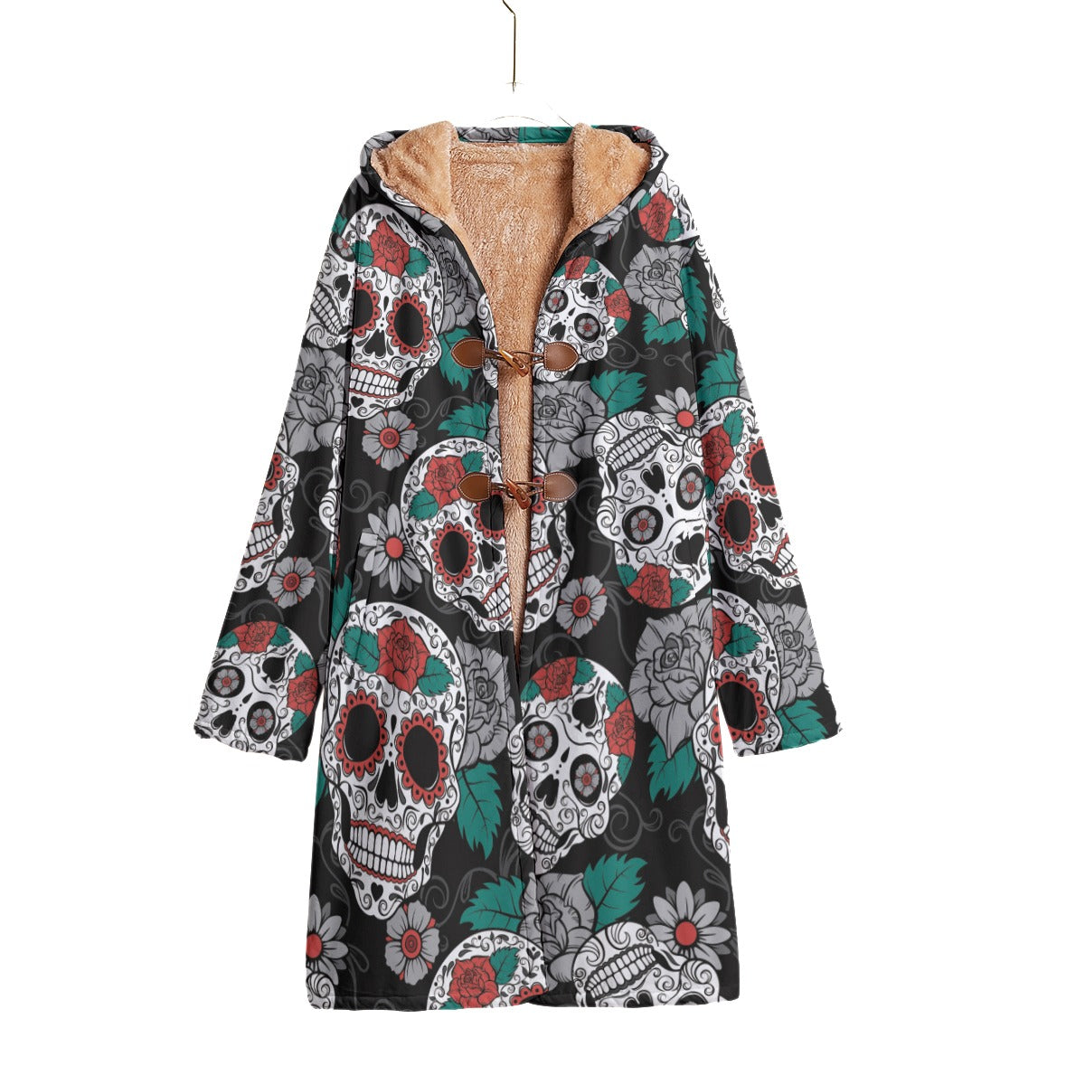 Sugar skull halloween candy skull cloak Horn Button Long Fleece Windbreaker