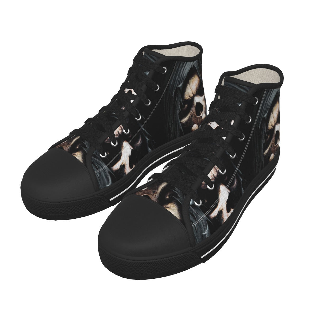 Grim reaper skeleton Women's Black Sole Canvas Shoes