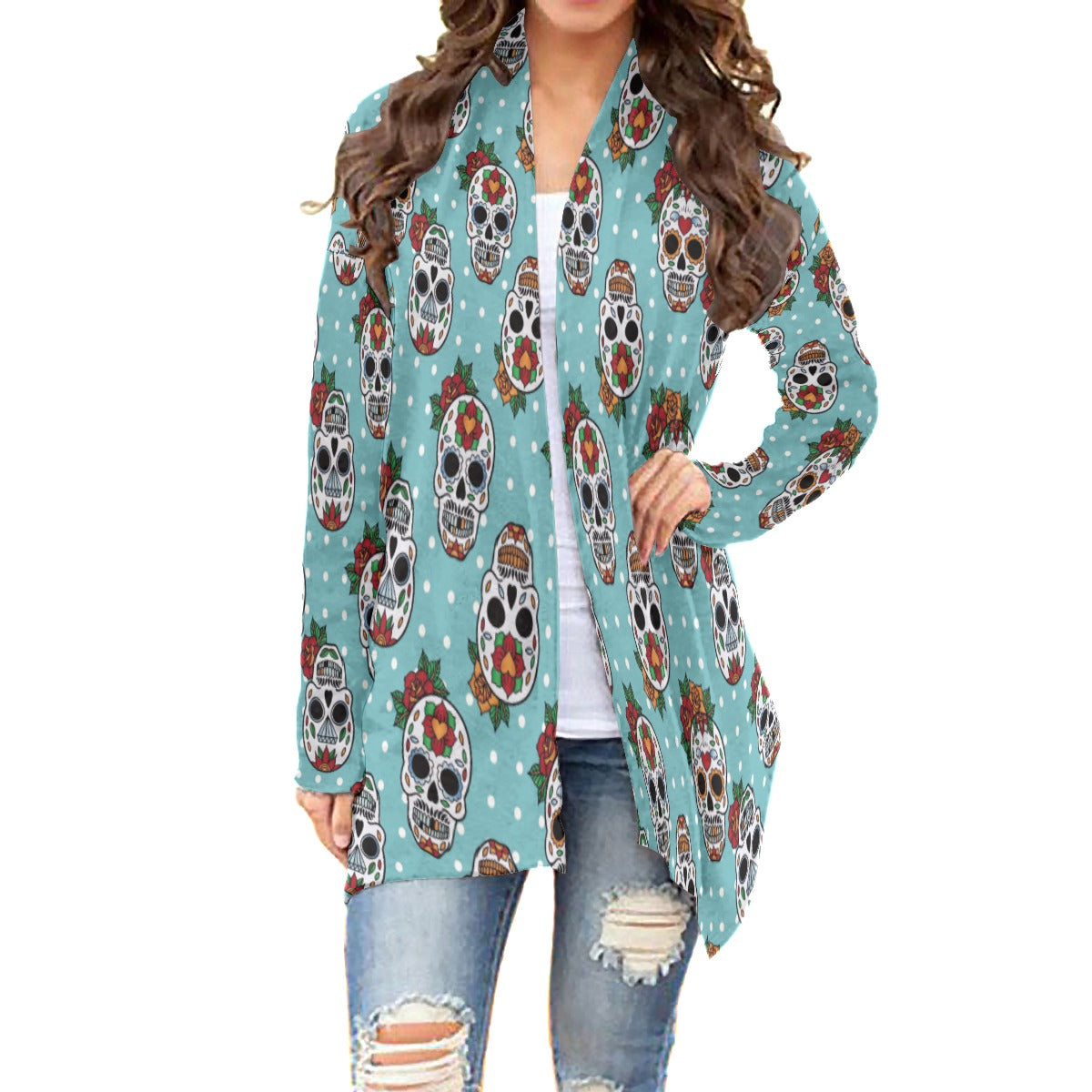 Calaveras sugar skull Women's Cardigan With Long Sleeve