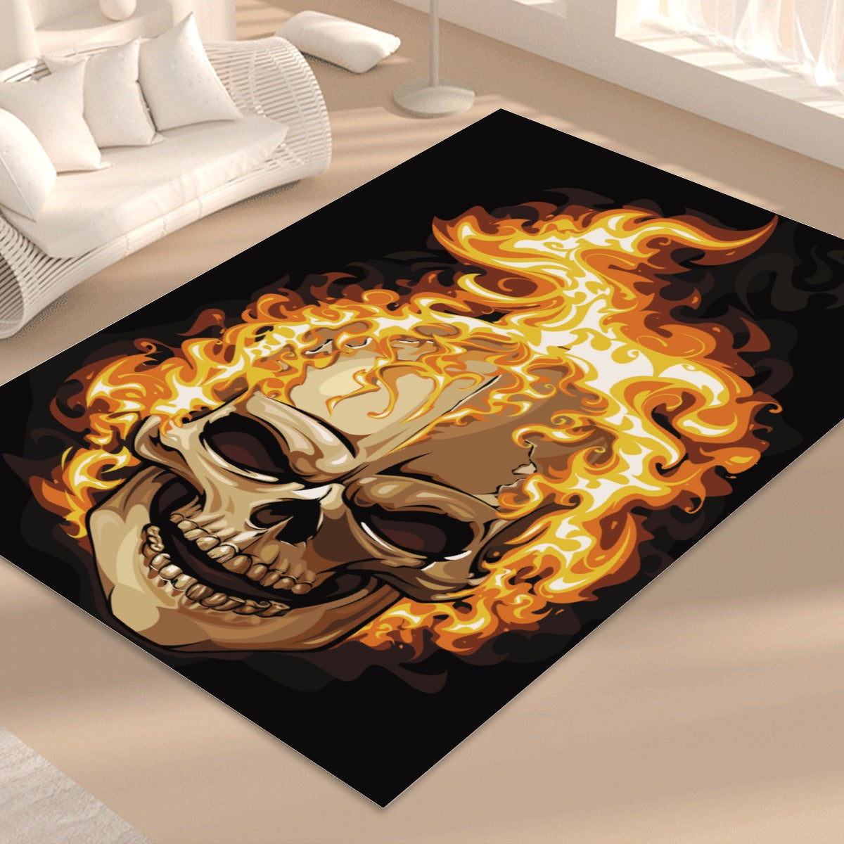 Flaming gothic skull Foldable Rectangular Floor Mat