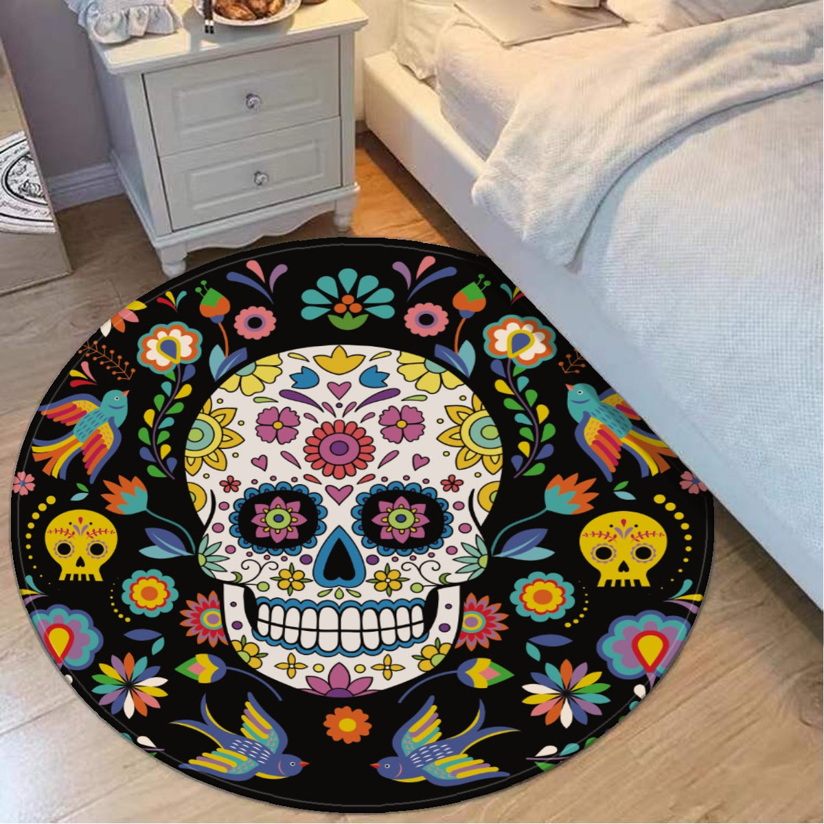 Day of the dead Halloween sugar skulls Calaveras Foldable round mat