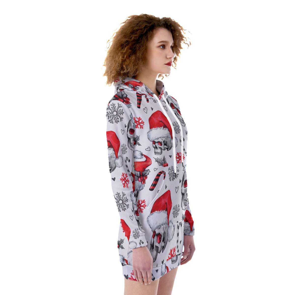 Skull christmas Women's Heavy Fleece Long Hoodie