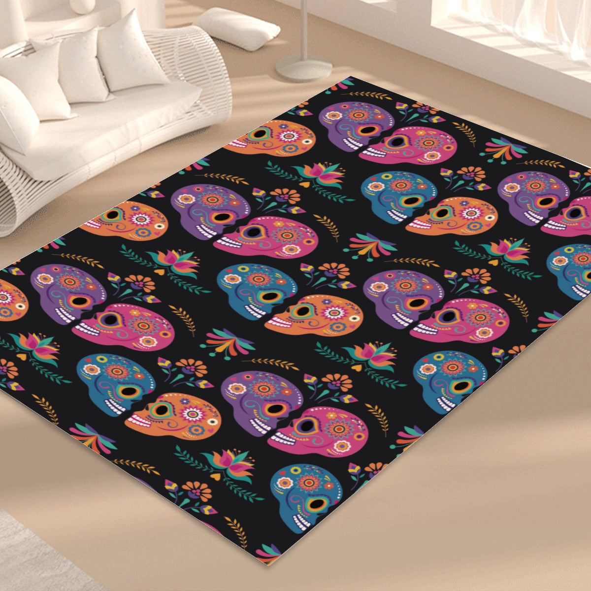 Sugar skull love couple heart Foldable Rectangular Floor Mat