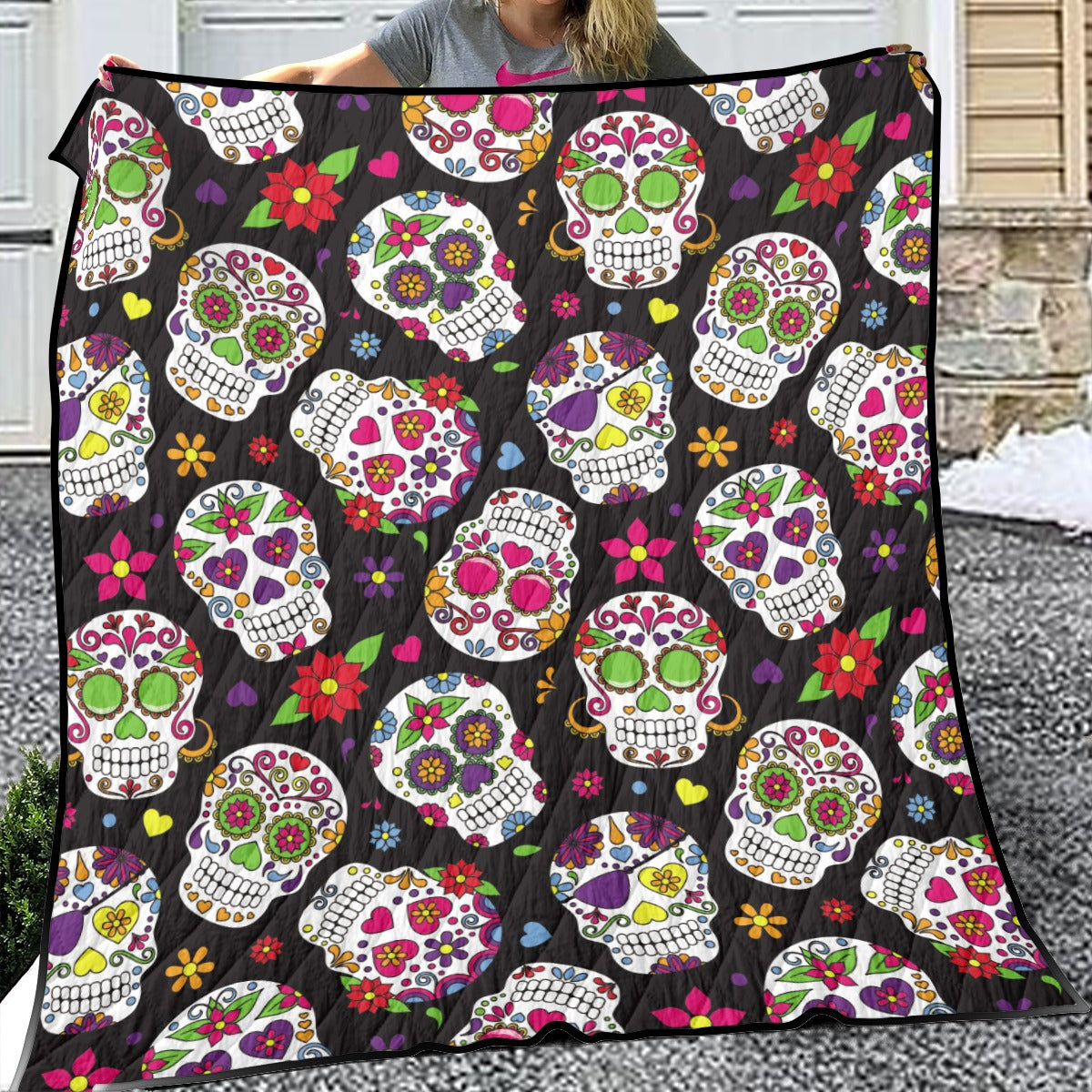 Dia de los muertos sugar skull Household Lightweight & Breathable Quilt, Gothic skeleton Blanket