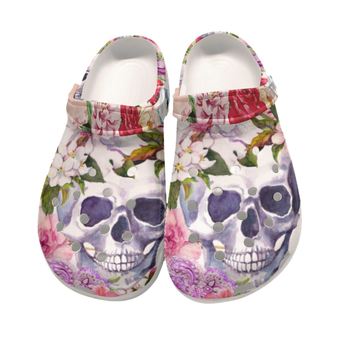 Floral skull rose skeleton Women's Classic Clogs