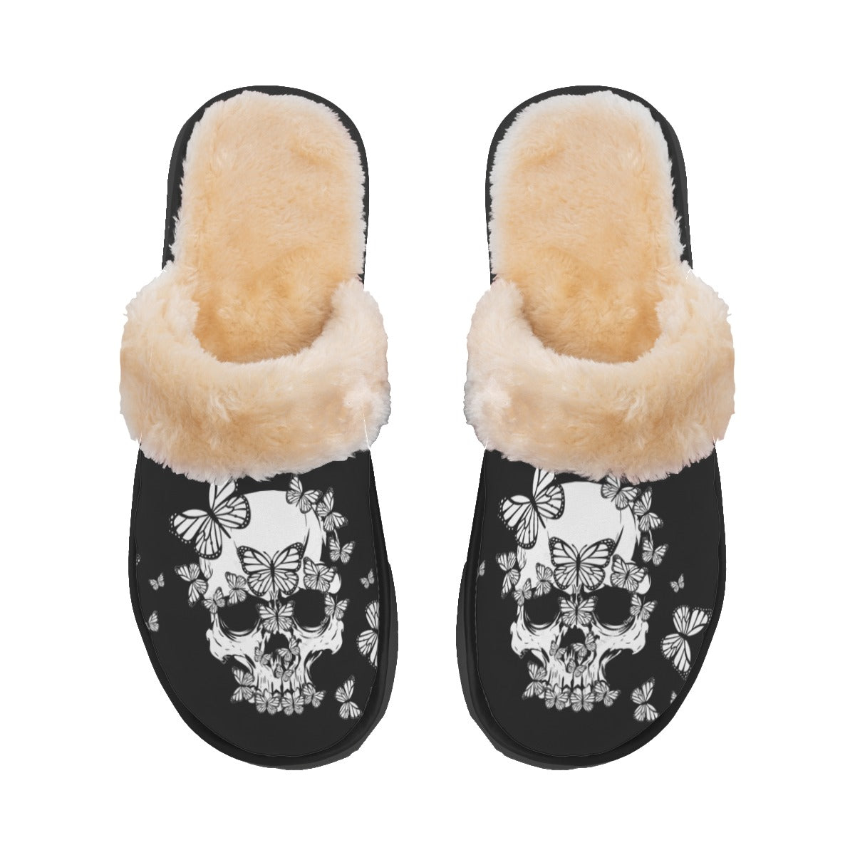 Butterly skull Women's Home Plush Slippers