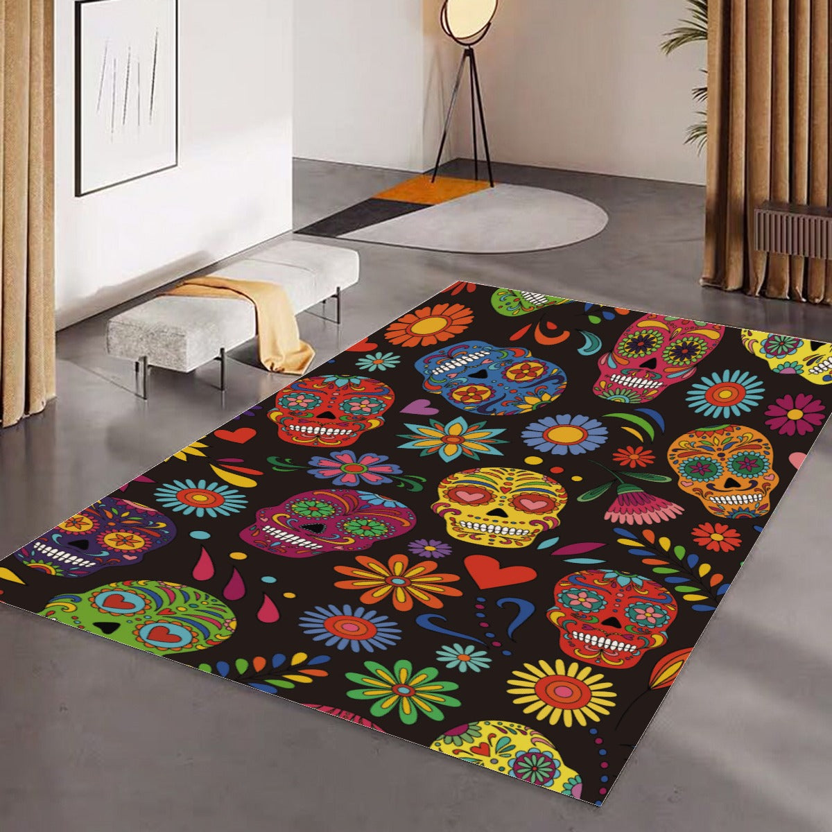 Floral dia de los muertos Foldable Rectangular Floor Mat