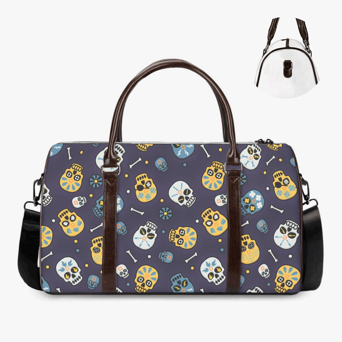 Flower skull Carry On Bag, christmas skull Canvas Weekend Travel Bag, biker skull travel bag, death skull travel bag