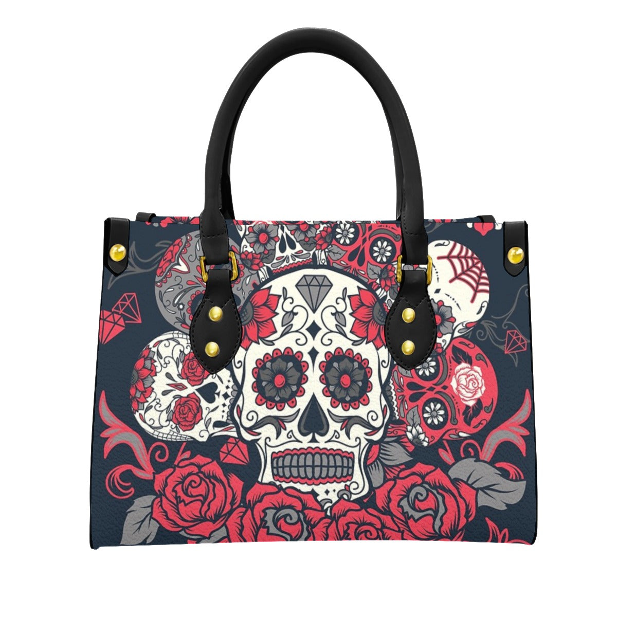 Sugar skull PU Handbag, Day of the dead skull handbag, Gothic calavera floral skull handbag