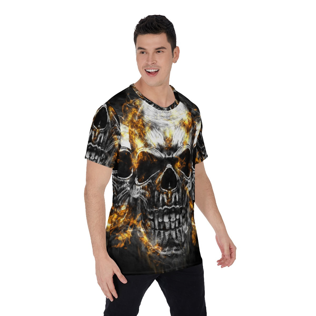 Gothic flaming fire skull Men's O-Neck T-Shirt, Grim reaper skull shirt, skull t-shirt