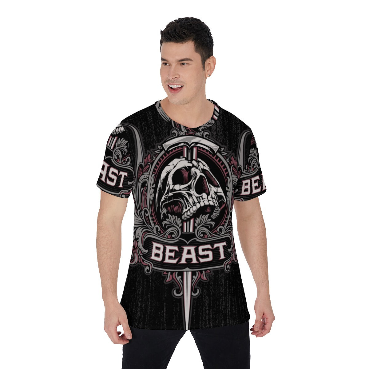BEAST skull Men's O-Neck T-Shirt, Gothic horror Halloween skull V-Neck tshirt