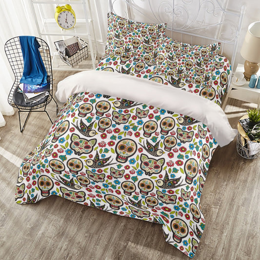 Day of the dead skull Four-piece Duvet Cover Set, sugar skull dia de los muertos bedding set
