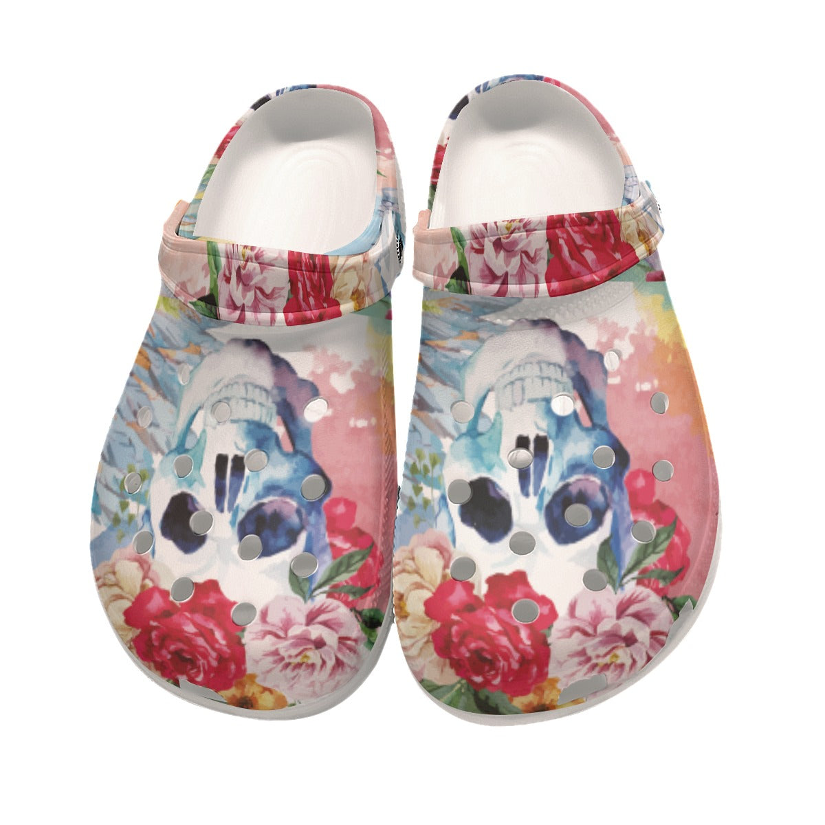 Beautiful rose skull floral skeleton Women's Classic Clogs