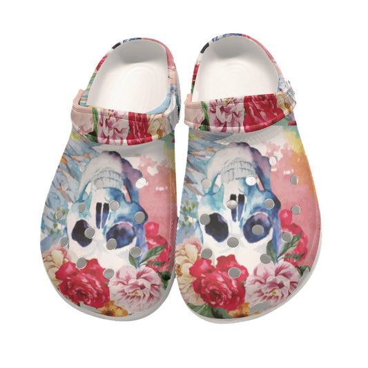 Beautiful rose skull floral skeleton Women's Classic Clogs