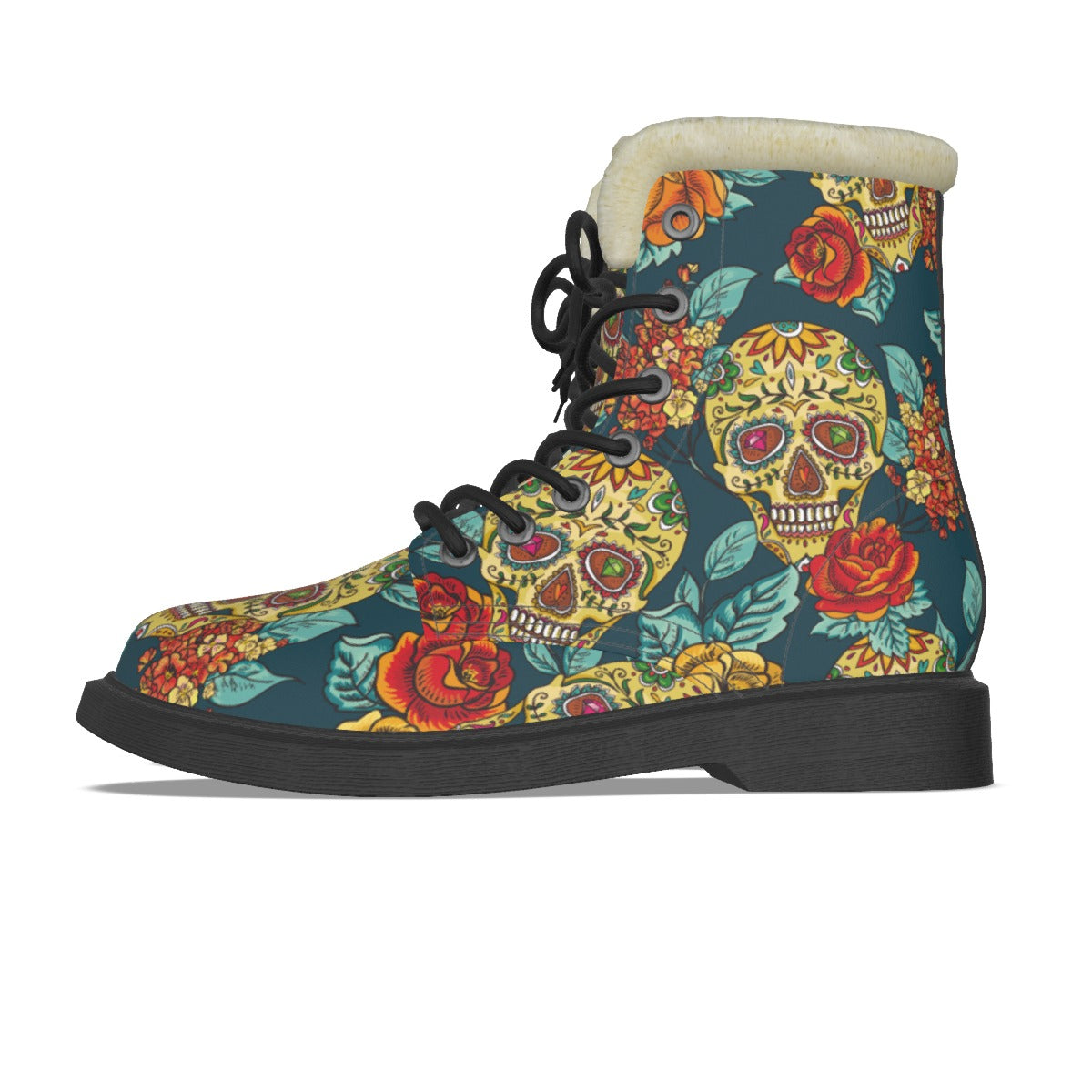 Day of the dead sugar skull Halloween Women's Plush Martin Boots