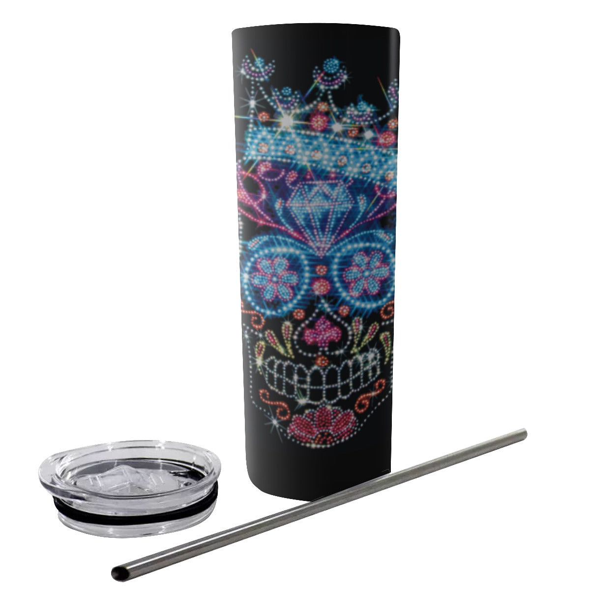 Day of the dead sugar skull Glitter Tumbler With Stainless Steel Straw 20oz
