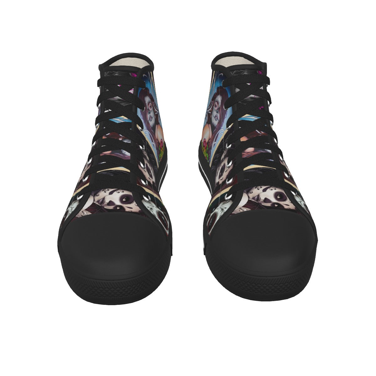 Sugar skull beautiful gilrs Women's Black Sole Canvas Shoes