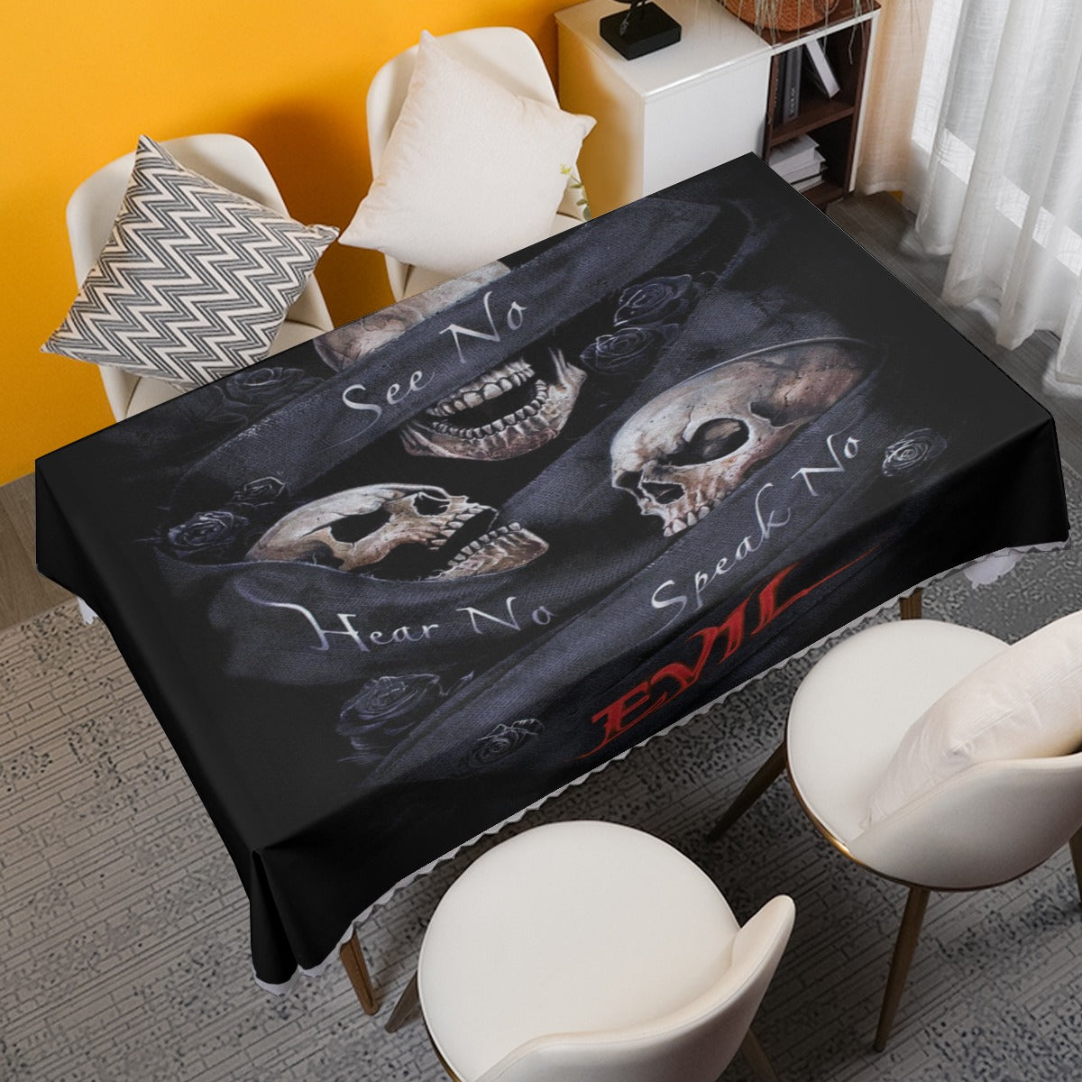 No see no hear no speak skull Waterproof tablecloth | Square 180(gsm)