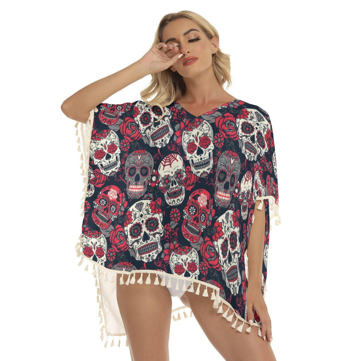 Sugar skull Women's Square Fringed Shawl