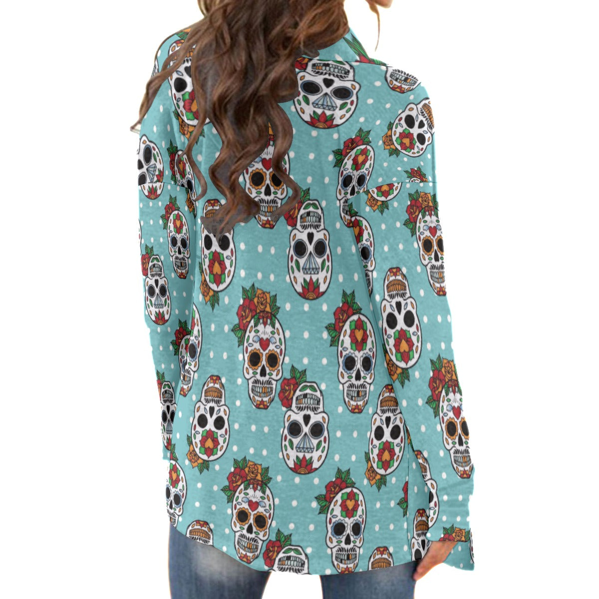 Calaveras sugar skull Women's Cardigan With Long Sleeve