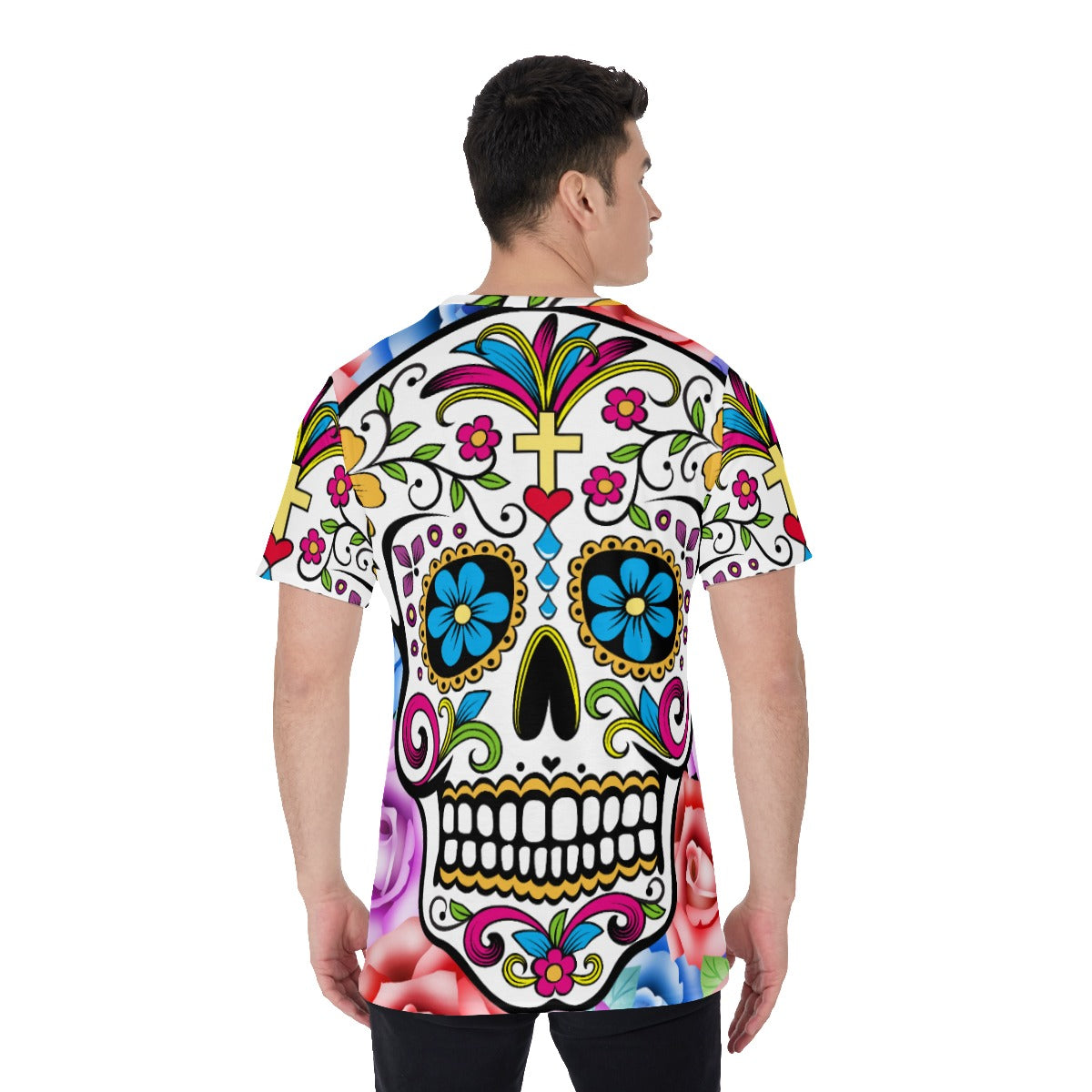 Day of the dead Men's O-Neck T-Shirt, Sugar skull Dia de los muertos skull T-shirt gothic shirt