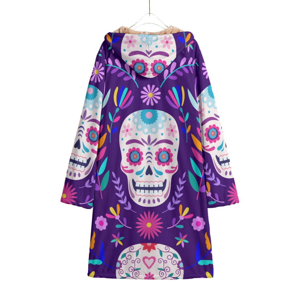 Sugar skull skeleton Halloween cloak Horn Button Long Fleece Windbreaker