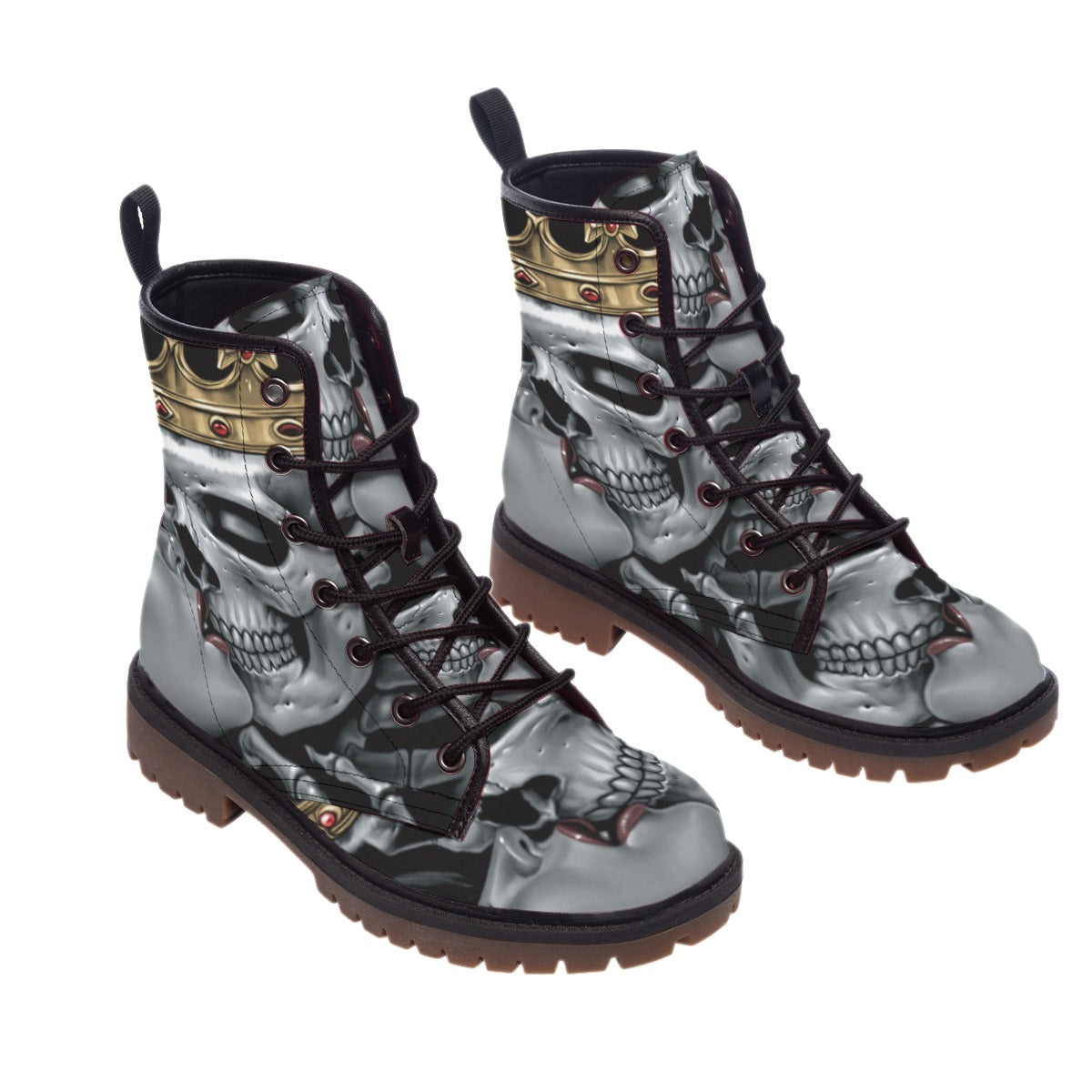 KING & Queen skull Men's Women's Martin Short Boots, Gothic skull skeleton boots shoes