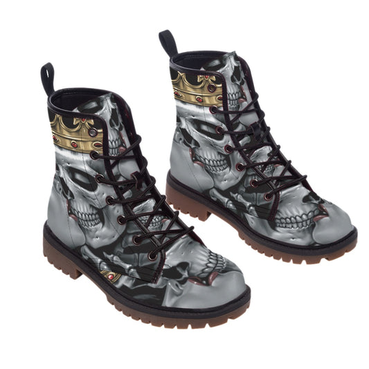 KING & Queen skull Men's Women's Martin Short Boots, Gothic skull skeleton boots shoes