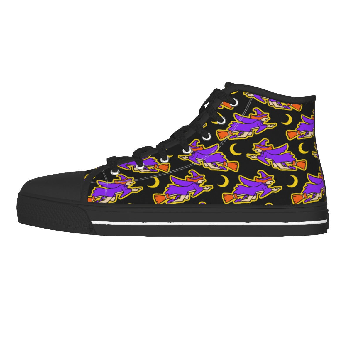 Halloween witch Women's Black Sole Canvas Shoes, Skeleton skull shoes