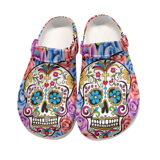 Sugar skull day of the dead floral Women's Classic Clogs