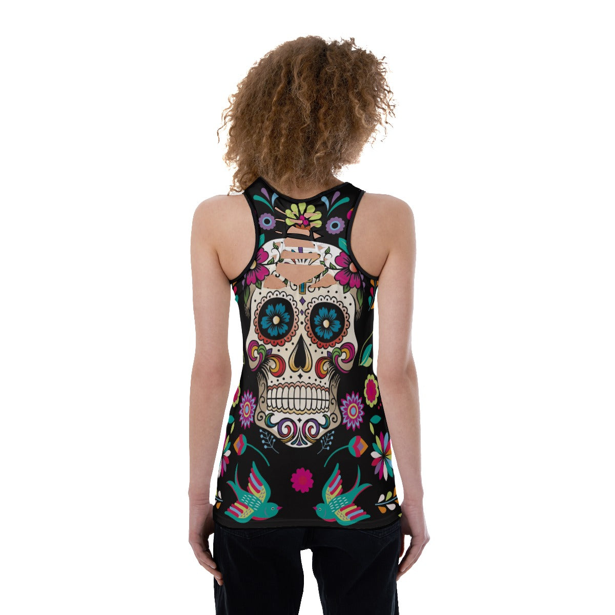 Sugar skull cinco de mayo Women's Back Hollow Tank Top