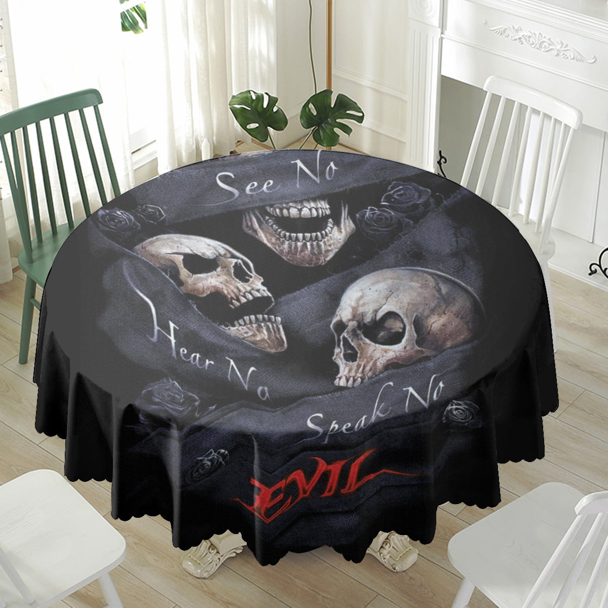 No see no hear no speak evils Waterproof tablecloth | Round 180(gsm)