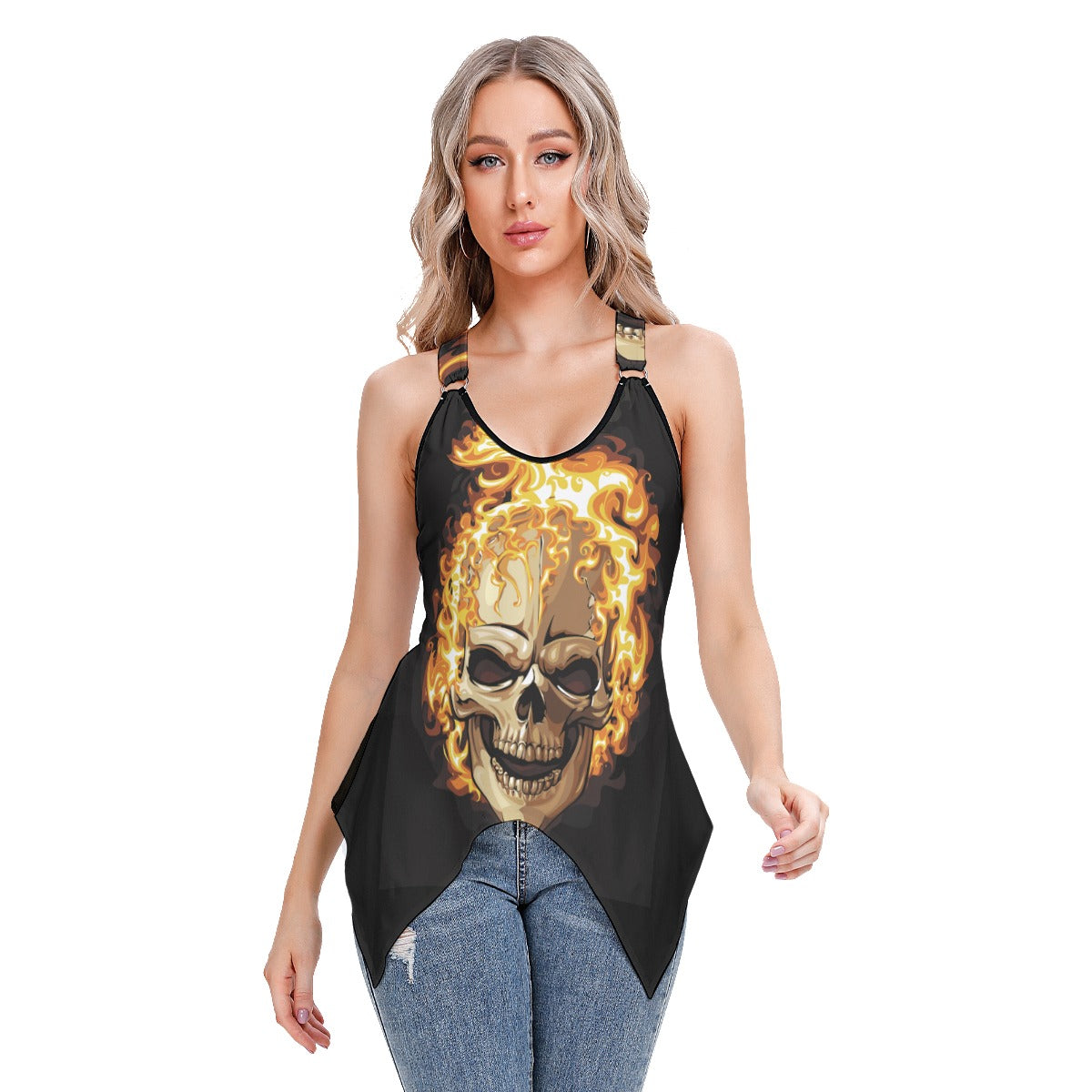 Flaming Gothic skull halloween Skeleton Women's Skinny Sport Tank Top