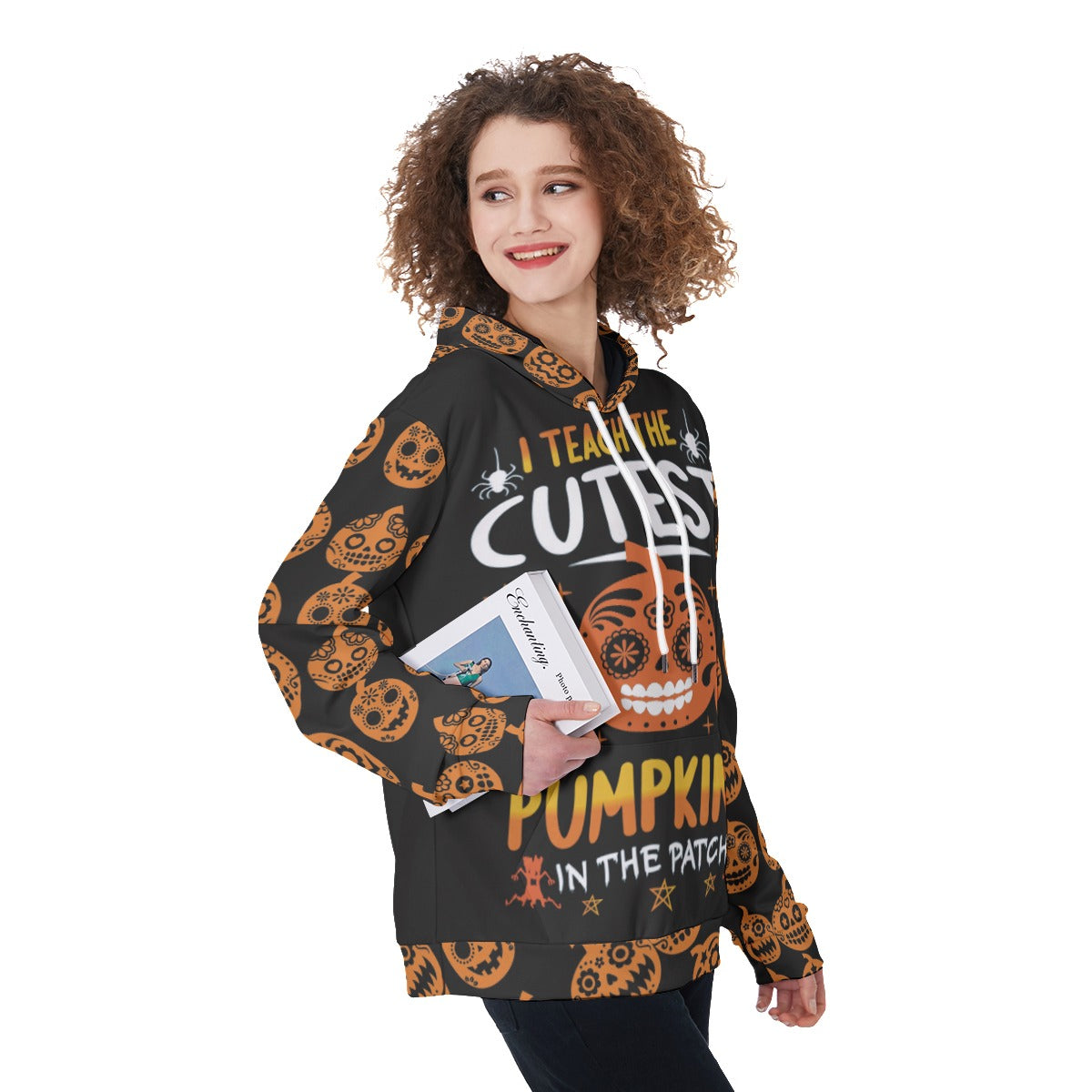 Sugar skull Halloween pumpkin Women's Pullover Hoodie