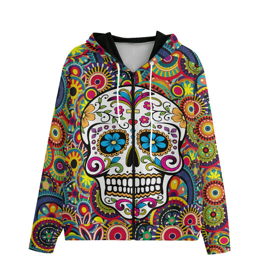 100% cotton sugar skull Unisex Pullover Hoodie With Zipper Closure