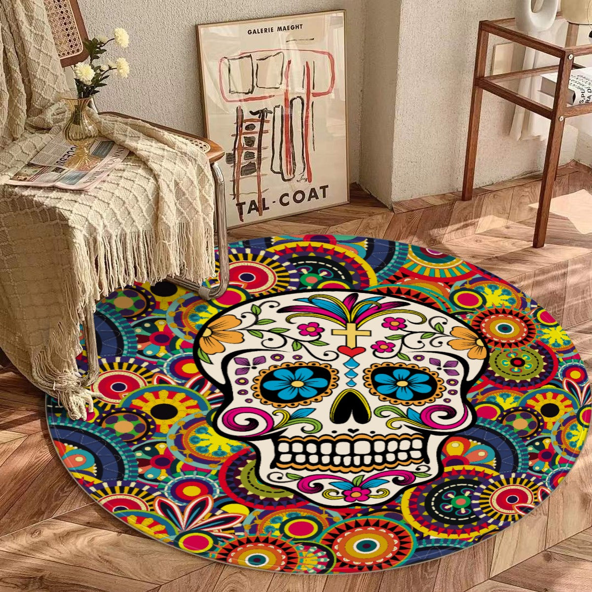 Sugar skull pattern Foldable round mat