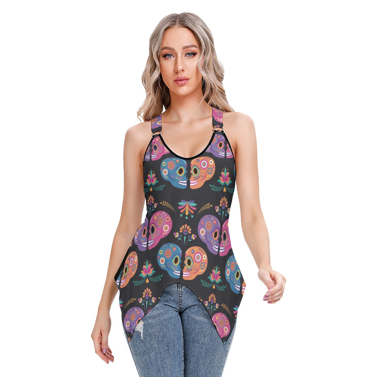 Sugar skull couple love Women's Skinny Sport Tank Top