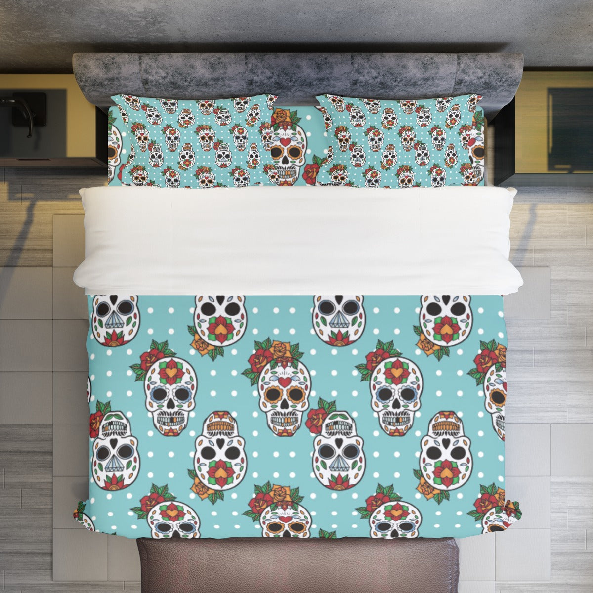 Floral sugar skull candy skulls Four-piece Duvet Cover Set