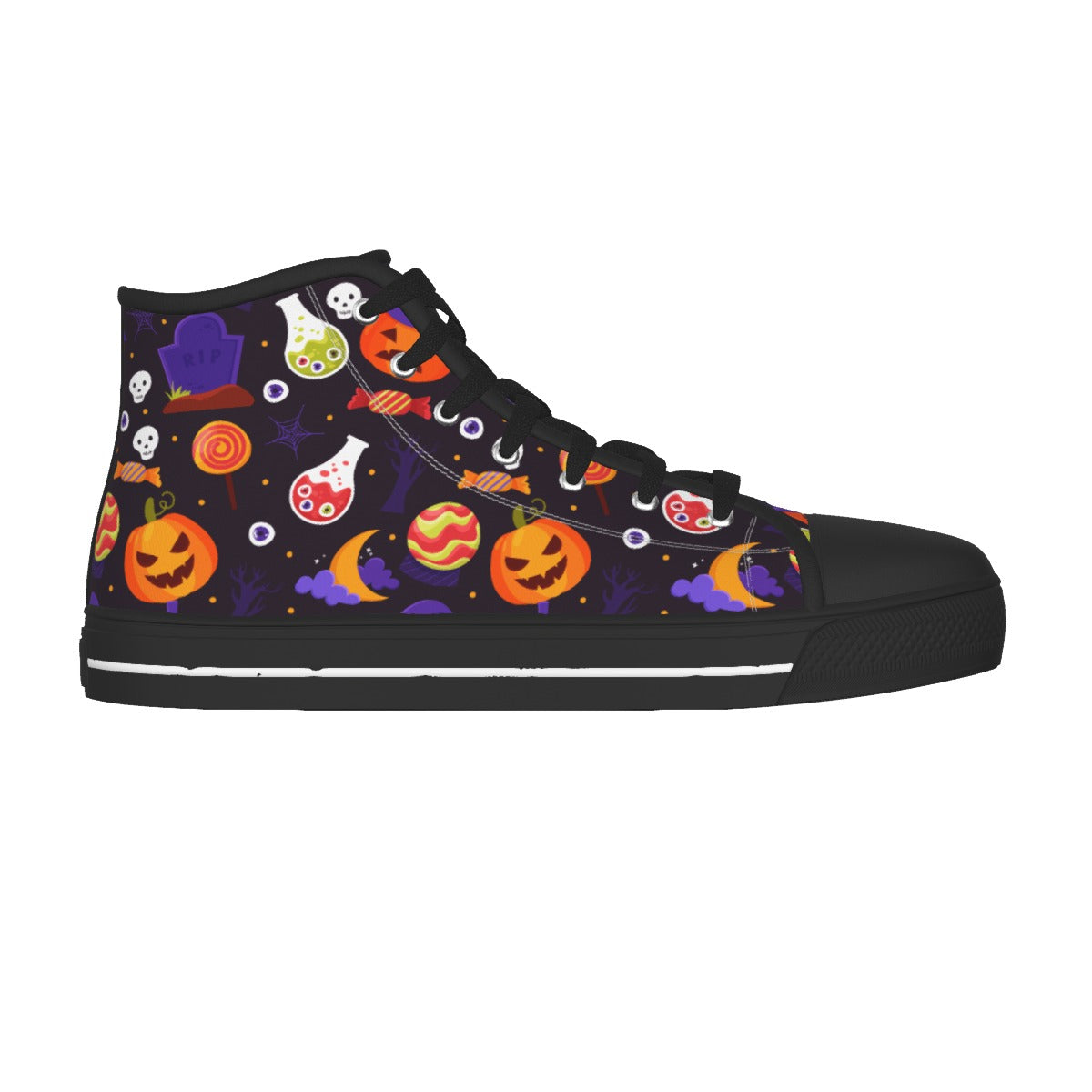 Halloween Women's Black Sole Canvas Shoes, Halloween costume shoes, Gothic skull pumpkin shoes