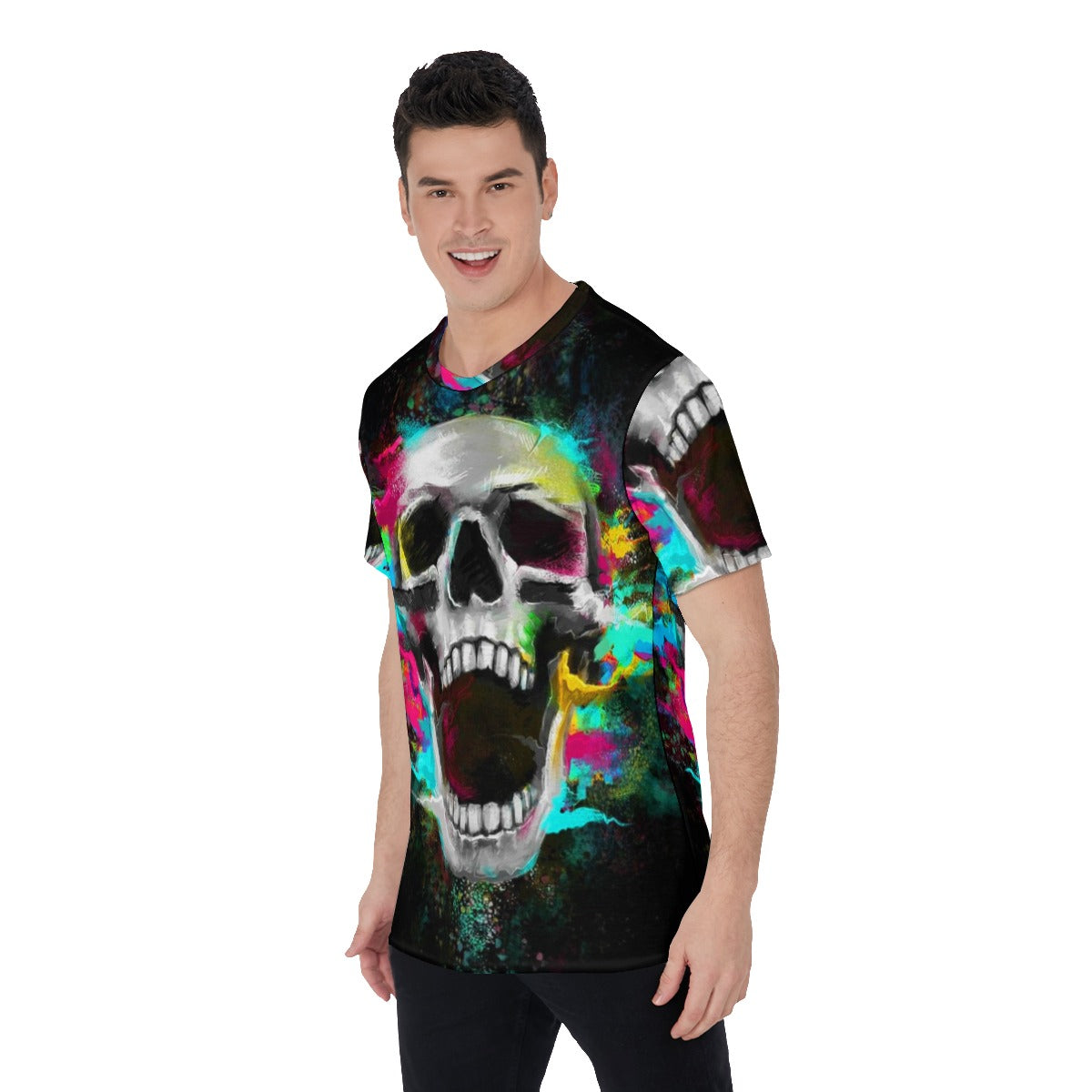 Flaming skull Men's O-Neck T-Shirt, Gothic Halloween Skeleton skull shirt tshirt
