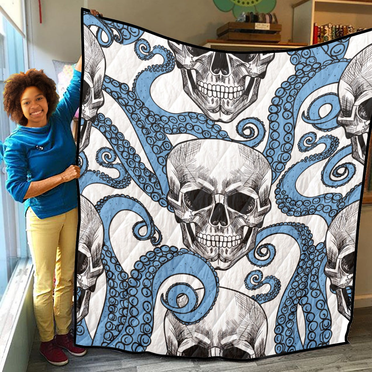 Gothic skull skeleton Halloween Household Lightweight & Breathable Quilt, Horror skull blanket