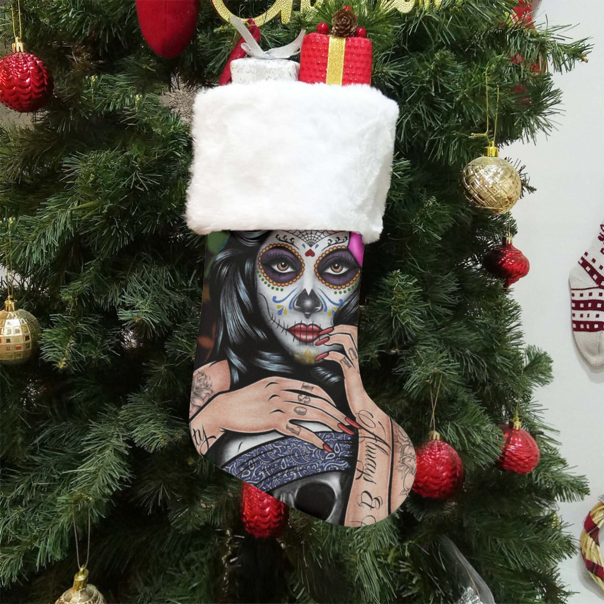 Calaveras girl sugar skull Christmas Socks