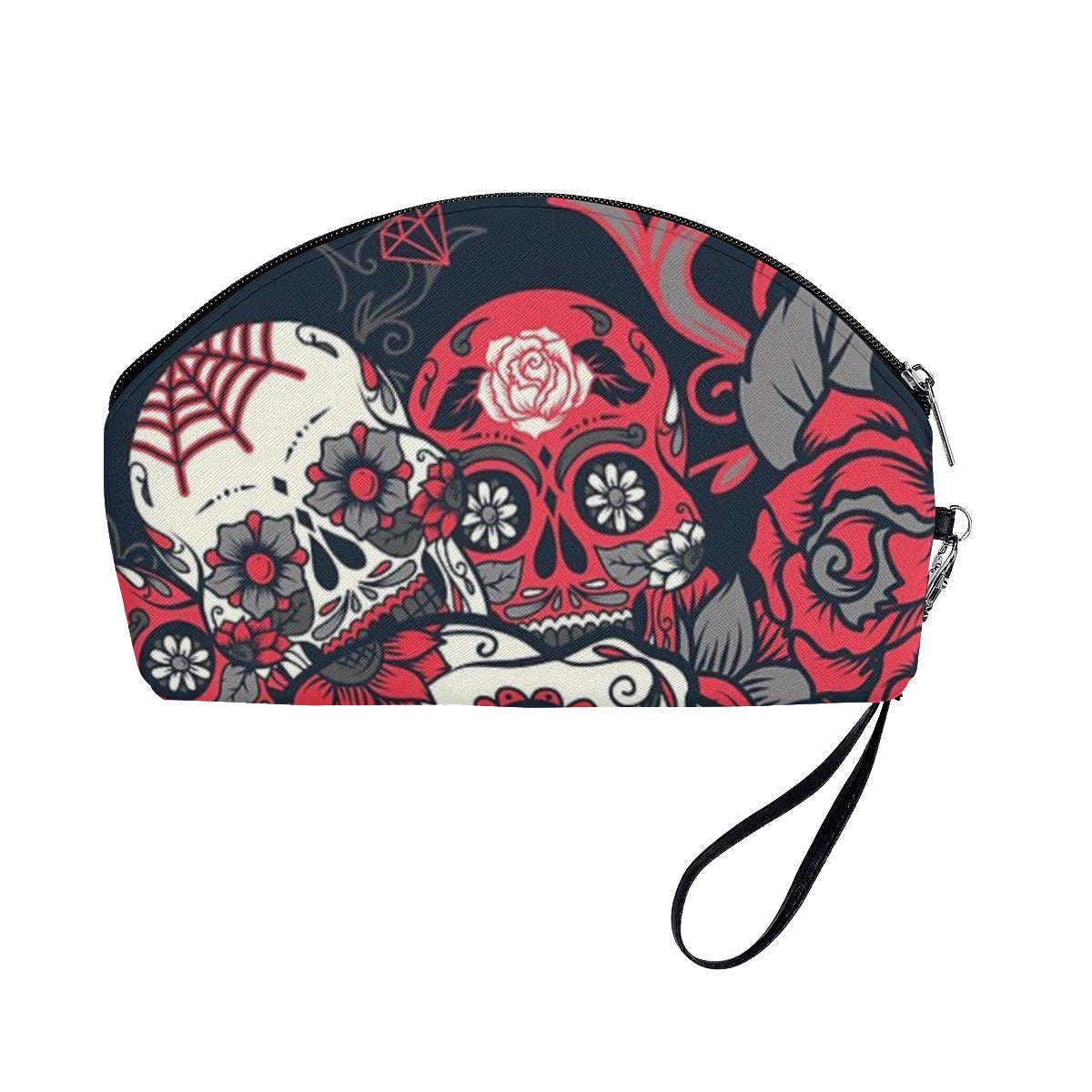 Sugar skull Curved Cosmetic Bags, Day of the dead Calaveras cosmetics bag purse wallet