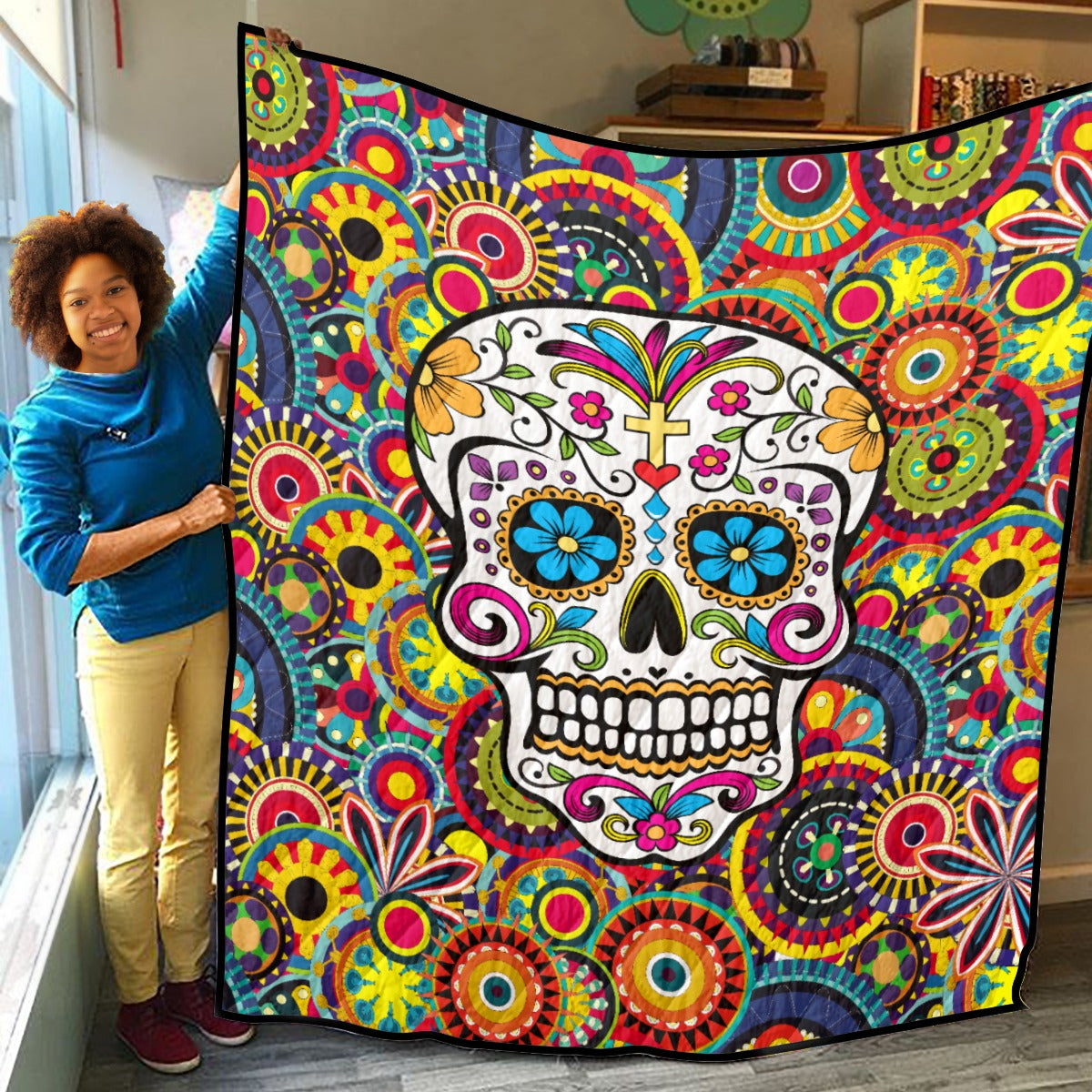 Floral pattern sugar skull Household Lightweight & Breathable Quilt