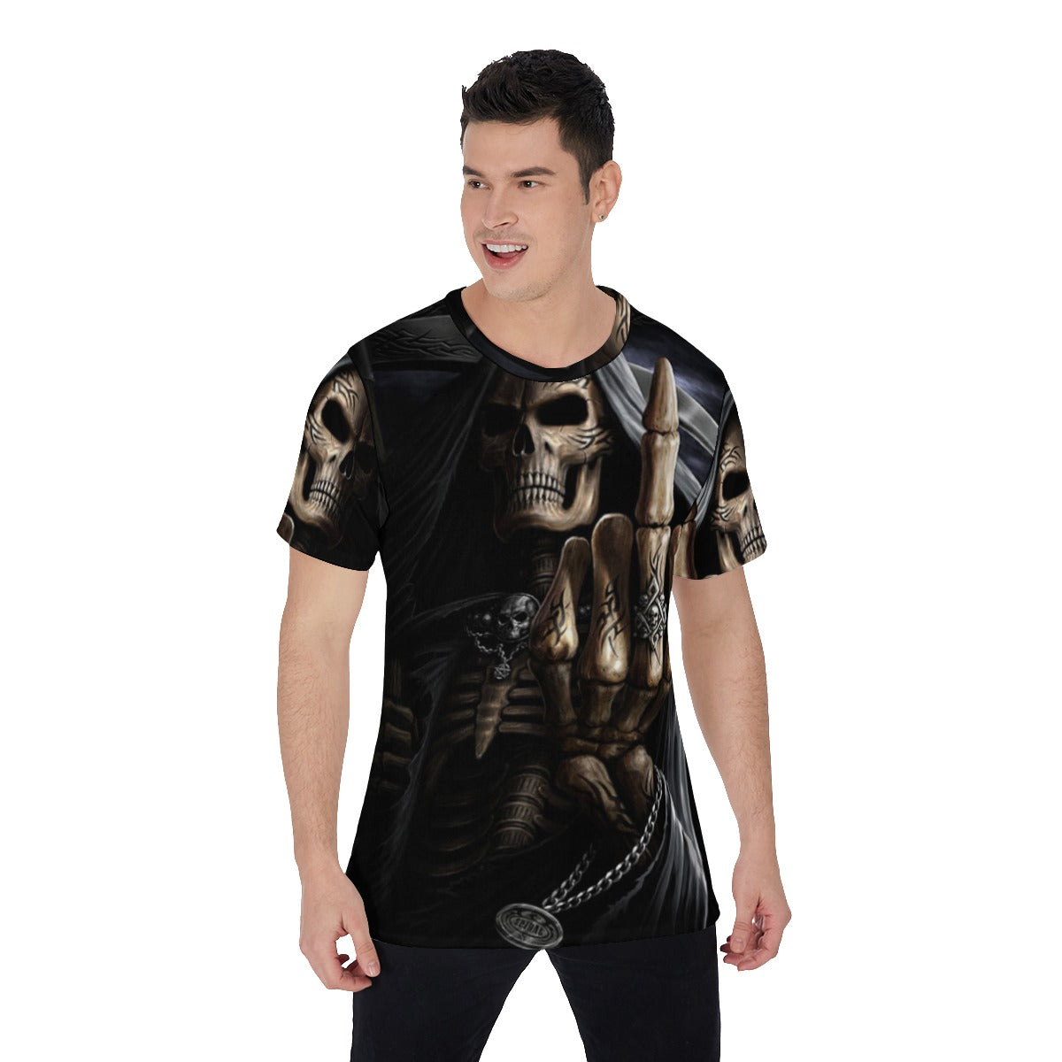 Game over skull Men's O-Neck T-Shirt, Grim reaper V-Neck skull Shirt