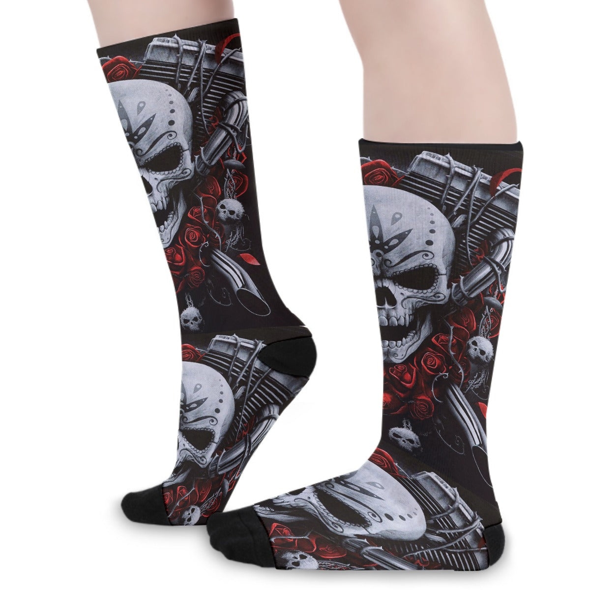 Skeleton skull Unisex Long Socks, Halloween socks, grim reaper socks, biker gothic socks