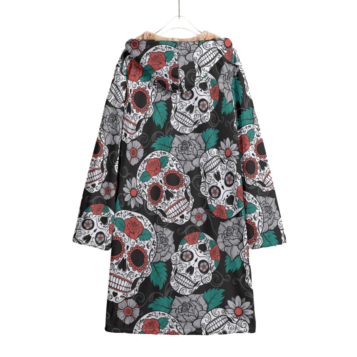 Sugar skull halloween candy skull cloak Horn Button Long Fleece Windbreaker