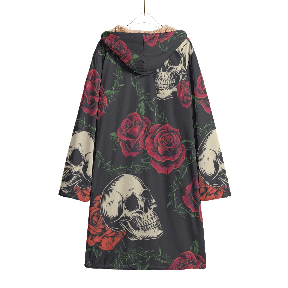 Dia de los muertos candy skulls cloak Horn Button Long Fleece Windbreaker